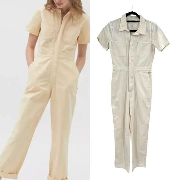 Urban Outfitters BDG Take Flight Jumpsuit Coverall Short Sleeve Cream Size Small - Picture 1 of 10